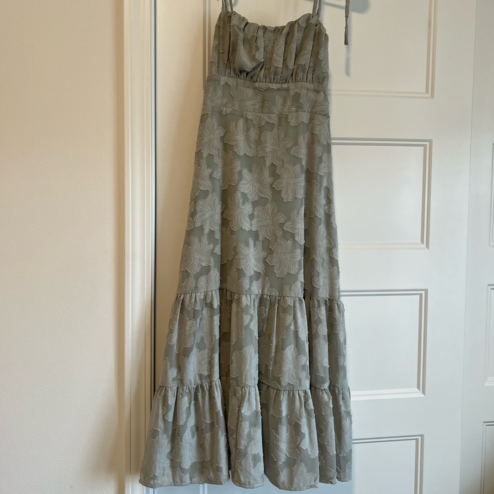 Sweet Sentiments Sage Green Jacquard Tiered Midi Dress